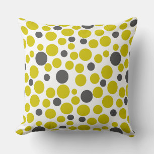 yellow grey polka dots on a white background throw pillow