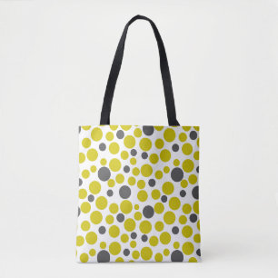 yellow grey polka dots on a white background tote bag