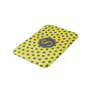 Yellow & Grey Polka Dots with Custom Monogram Bath Mat