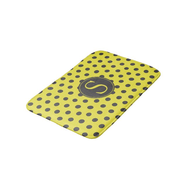 Yellow & Grey Polka Dots with Custom Monogram Bath Mat (Angled)