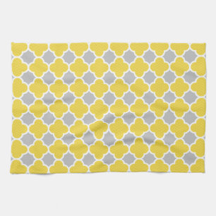 Yellow & Grey Quatrefoil Geometric Pattern Kitchen Towel