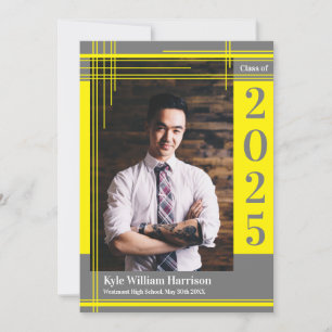 Yellow Grey School Colour Graduation Photo Plaid Invitation