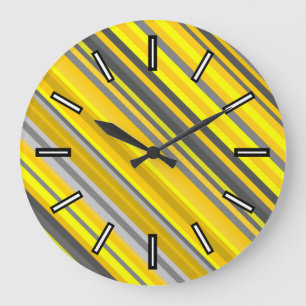 Yellow & Grey Stripes Pattern Clock