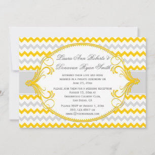 Yellow Grey Swirls Frame Chevron Reception Only Invitation