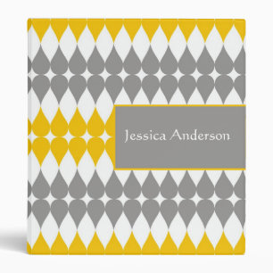 Yellow Grey Teardrop Pattern Custom Name Binder