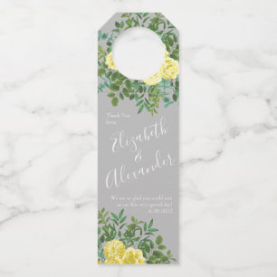 Yellow & Grey Vintage Elegant Floral Wedding Bottle Tag