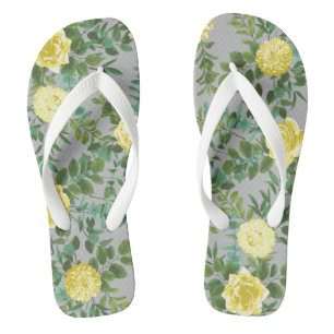 Yellow & Grey Vintage Elegant Floral Wedding Flip Flops