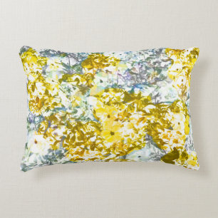 Yellow grey water colour flower pattern design accent pillow