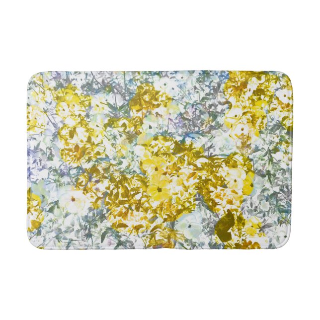Yellow grey water colour flower pattern design bath mat (Front)