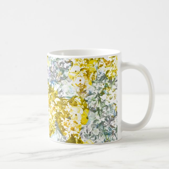 Yellow grey water colour flower pattern design coffee mug (Right)