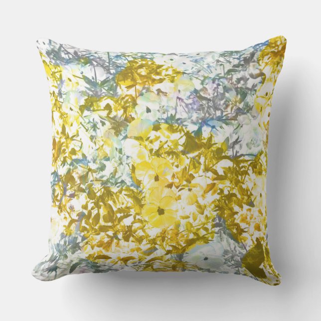 Yellow grey water colour flower pattern design outdoor pillow (Front)
