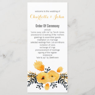 yellow grey watercolor floral wedding programs