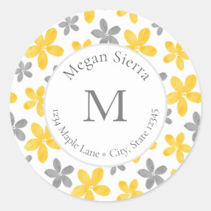  Yellow & Grey Watercolor Flower Pattern labels