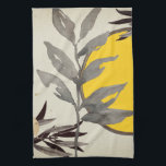 Yellow & Grey Watercolor Leaves Kitchen Towel<br><div class="desc">Modern kitchen towel features an artistic watercolor design in a yellow and grey colour palette with a zen watercolor leaf and a geometric circle composition with shades of yellow and grey with black and gold accents on a linen beige background. Add a touch of elegance to your kitchen with this...</div>