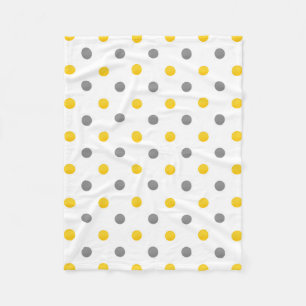 Yellow Grey Watercolor Polka Dots Fleece Blanket