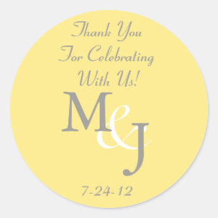 Yellow & Grey Wedding Favour Labels w/ Text