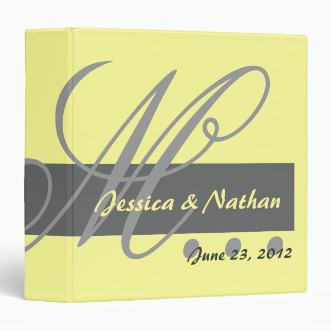 Yellow Grey Wedding Monogram Planner Photo Binder (Front/Spine)