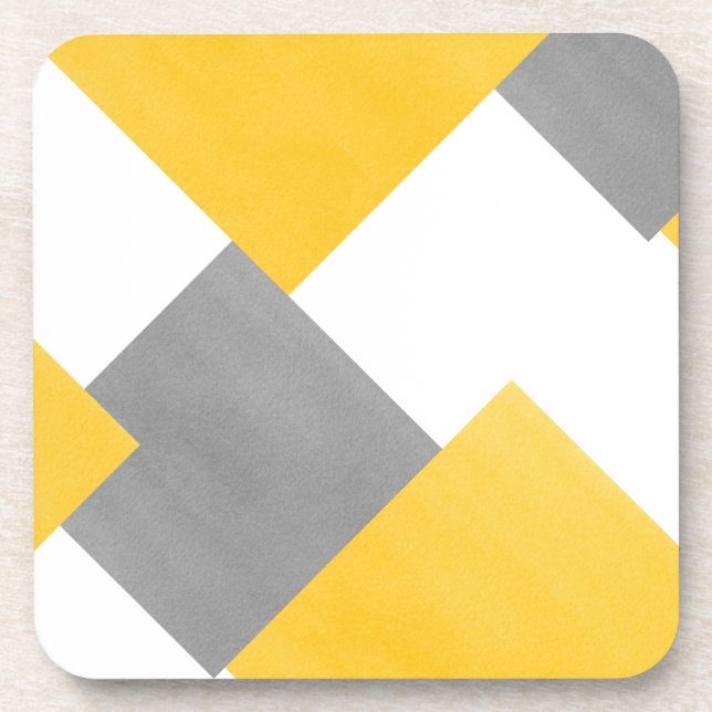 Yellow Grey White Abstract Geometric Coaster (Front)