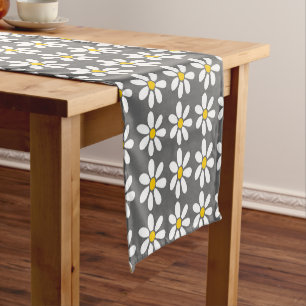 Yellow Grey White Daisy Pattern Short Table Runner