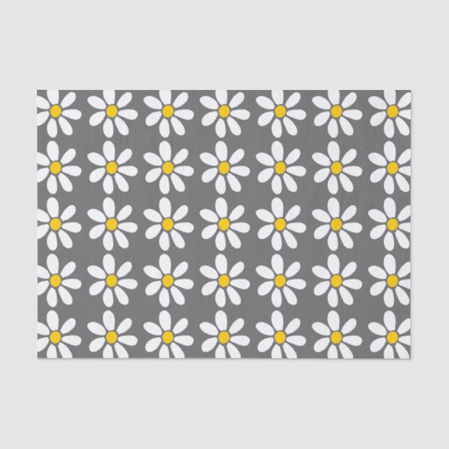 Yellow Grey White Daisy Pattern Tissue Paper (Front)