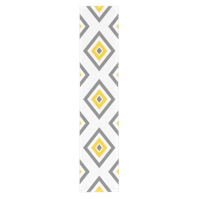 Yellow Grey White Diamond Geometric Pattern Short Table Runner (Front)
