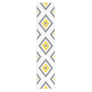 Yellow Grey White Diamond Geometric Pattern Short Table Runner
