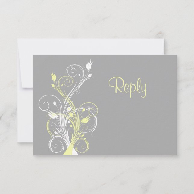 Yellow Grey White Floral RSVP Card (Front)