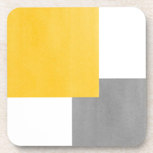 Yellow Grey White Geometric Block Coaster