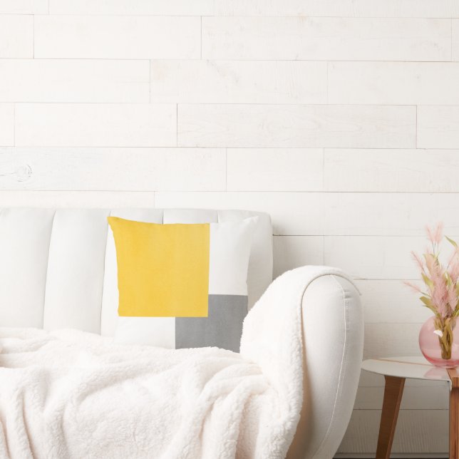 Yellow Grey White Geometric Block Throw Pillow (Couch)