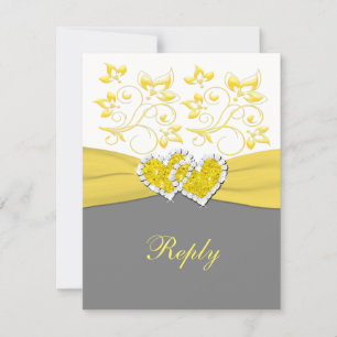 Yellow, Grey, White Joined Hearts Reply Card
