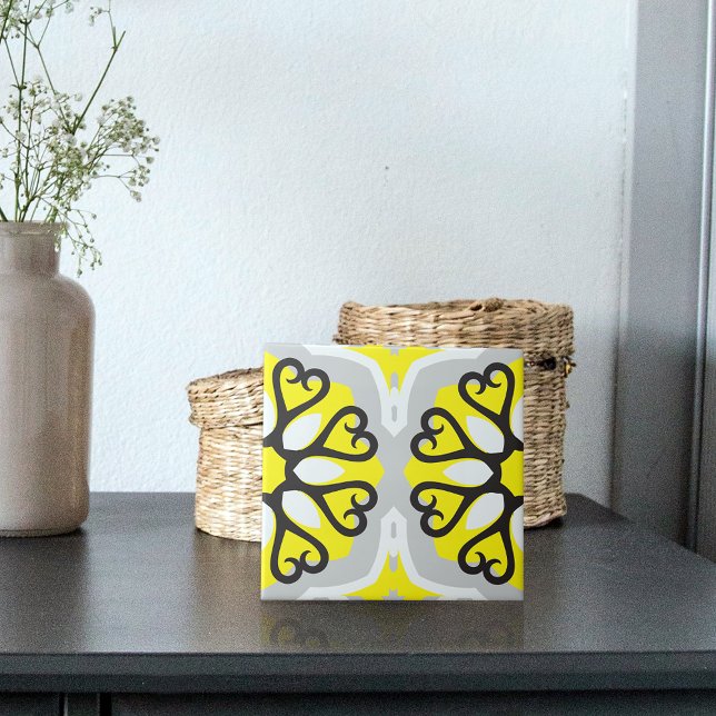 Yellow Grey White Mosaic Floral Geometric Pattern Tile (Creator Uploaded)