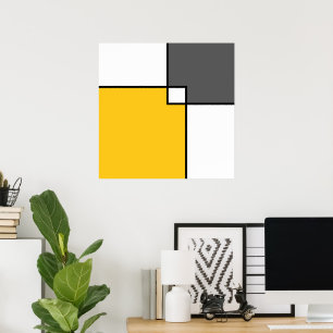 Yellow Grey White Squares Poster