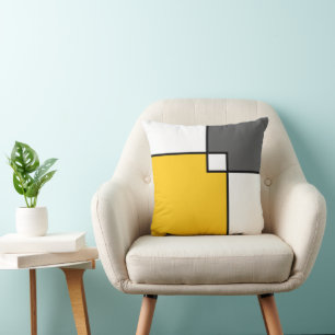 Yellow Grey White Squares  Throw Pillow
