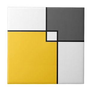 Yellow Grey White Squares Tile