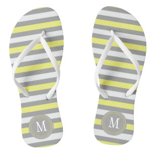 Yellow Grey White Stripe Monogram Flip Flops