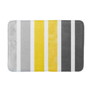 Yellow Grey White Stripes Bath Mat
