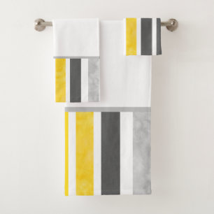 Yellow Grey White Stripes Bath Towel Set