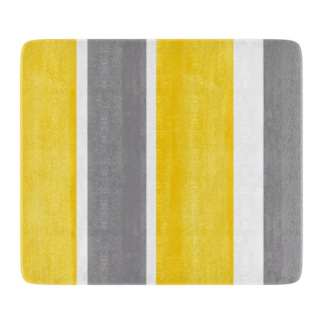 Yellow Grey White Stripes Modern 2 Cutting Board (Front)