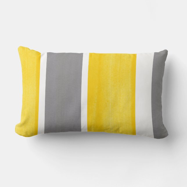 Yellow Grey White Stripes Modern 2 Lumbar Pillow (Front)