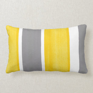 Yellow Grey White Stripes Modern 2 Lumbar Pillow