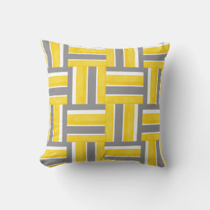 Yellow Grey White Stripes Modern Pattern Throw Pillow