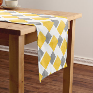 Yellow Grey White Watercolor Colour Block Pattern Short Table Runner