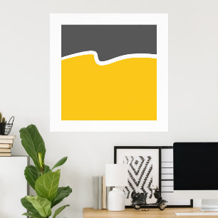 Yellow Grey White Wave Colour Block  Poster