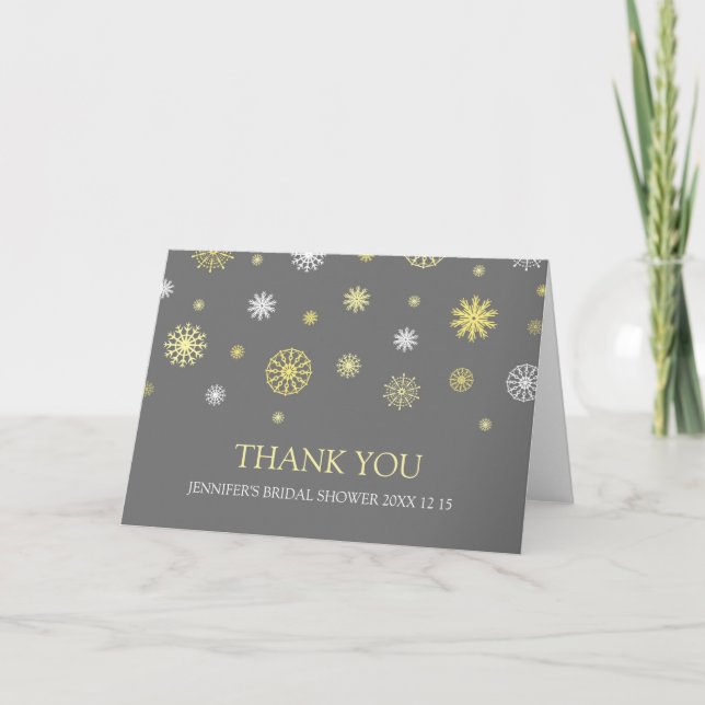 Yellow Grey Winter Bridal Shower Thank You Card (Front)