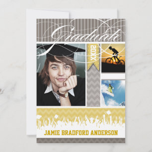 Yellow Grey Zig Zag Senior 3 Pictures Class of Announcement