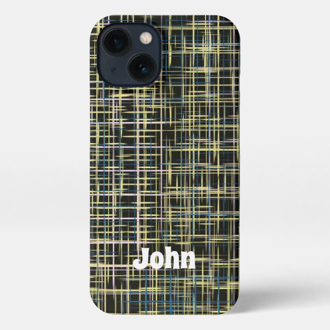 Yellow Grid Lines Abstract Art Pattern iPhone Case (Back)