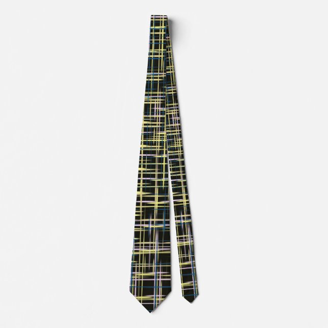 Yellow Grid Lines Art Pattern Tie (Front)