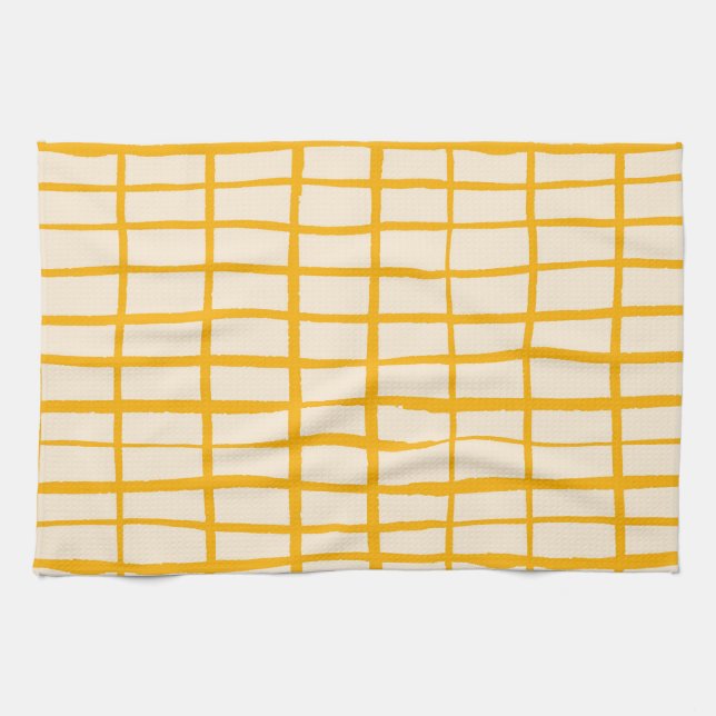 Yellow grid simple pattern kitchen towel (Horizontal)