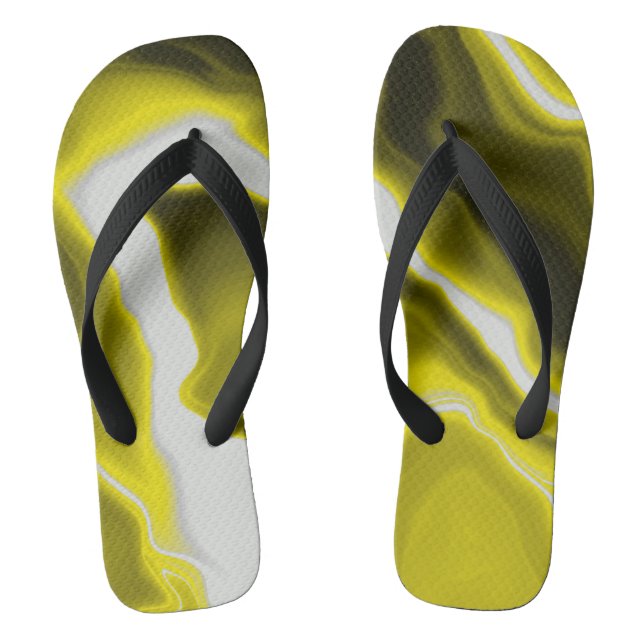 Yellow Groovy Marbled Wide Strap Flip Flops (Footbed)