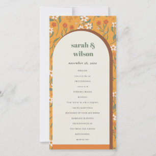 Yellow Groovy Retro Arch Floral Wedding Program